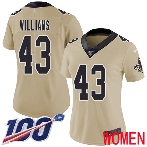 New Orleans Saints Limited Gold Women Marcus Williams Jersey NFL Football #43 100th Season Inverted Legend Jersey->youth nfl jersey->Youth Jersey